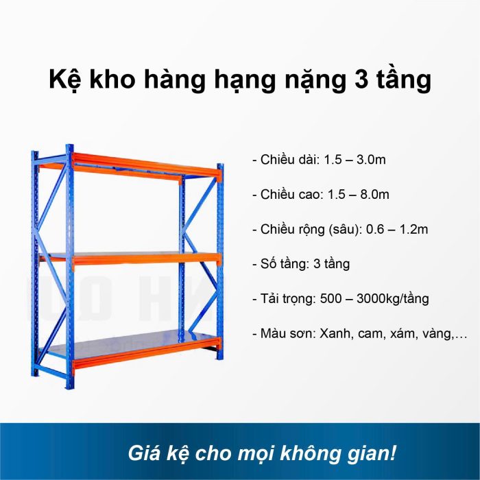 Kệ kho hàng hạng nặng 3 tầng